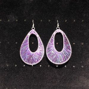 Earrings -Teardrop-Purple thread - purple beading
